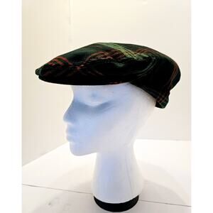 Vintage The Scotch House Cap Large Wool Red Green Plaid Newsboy Cabbie Hat Tweed
